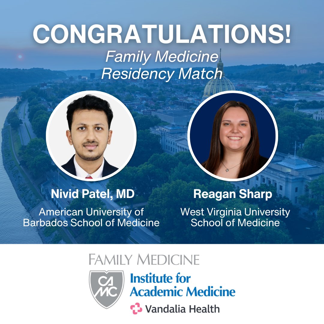 CAMCFamMedIAM's tweet photo. The results are in! Congratulations to the incoming Vandalia Health CAMC Family Medicine residents! We are thrilled to welcome them to our program and look forward to all they will achieve. https://t.co/U5xhYod6Ap