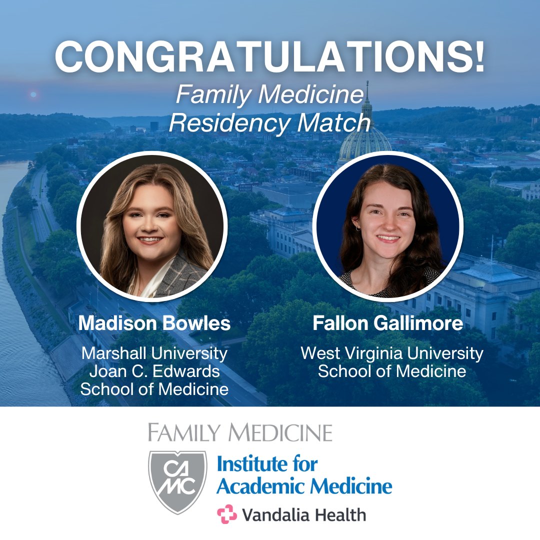 CAMCFamMedIAM's tweet photo. The results are in! Congratulations to the incoming Vandalia Health CAMC Family Medicine residents! We are thrilled to welcome them to our program and look forward to all they will achieve. https://t.co/U5xhYod6Ap