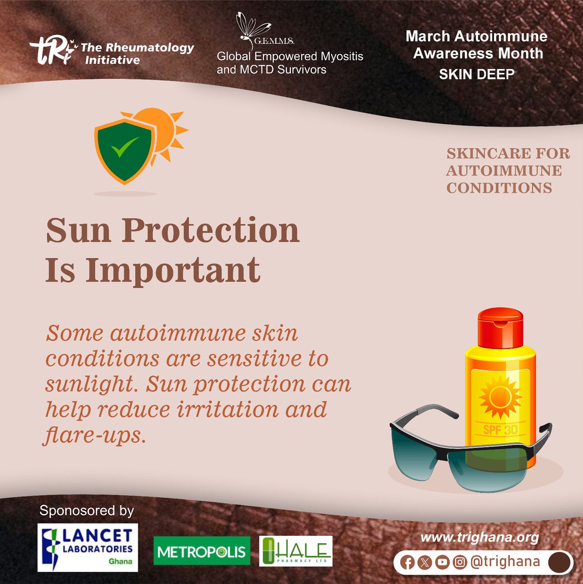 trighana's tweet photo. Protect your skin from uv rays. Your sunscreen should have SPF 50+.
 #SkinandAutoimmunedisaease
#Shiningthroughthebumpsandscars
#Skindeep
#tRi
#GEMMS https://t.co/TMaFUvGIaz