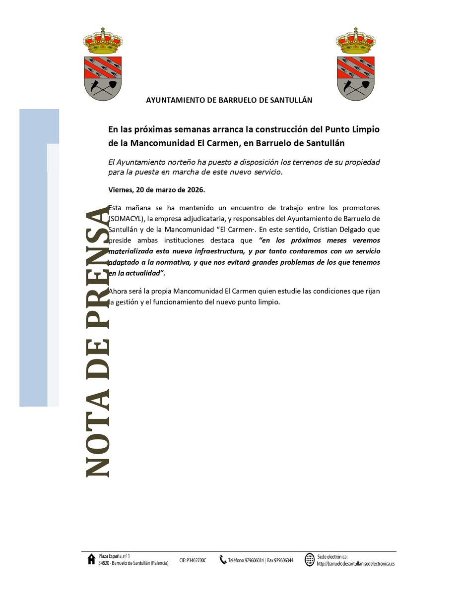 📷En las próximas semanas arranca la construcción del Punto Limpio de la Mancomunidad El Carmen, en Barruelo de Santullán. #Barruelodesantullán #puntolimpio #mancomunidad