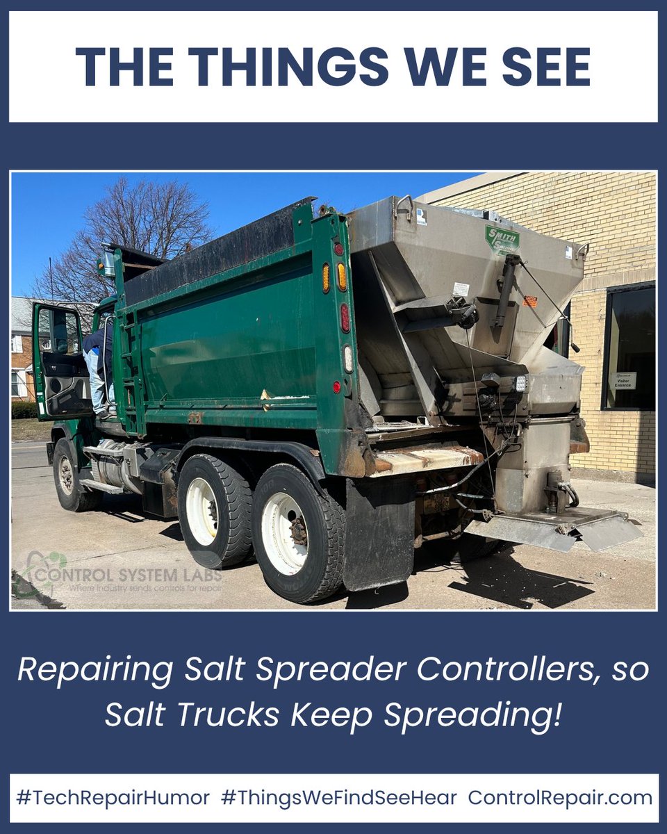controlsyslabs's tweet photo. ❄️ It isn’t every day we get to work on large trucks—but when we do, it’s always fun!
This salt spreader was down in the middle of winter!
After completing the repair, the truck was brought on-site so our technician could reinstall the control, and run a full test. https://t.co/15OFrvt0aw