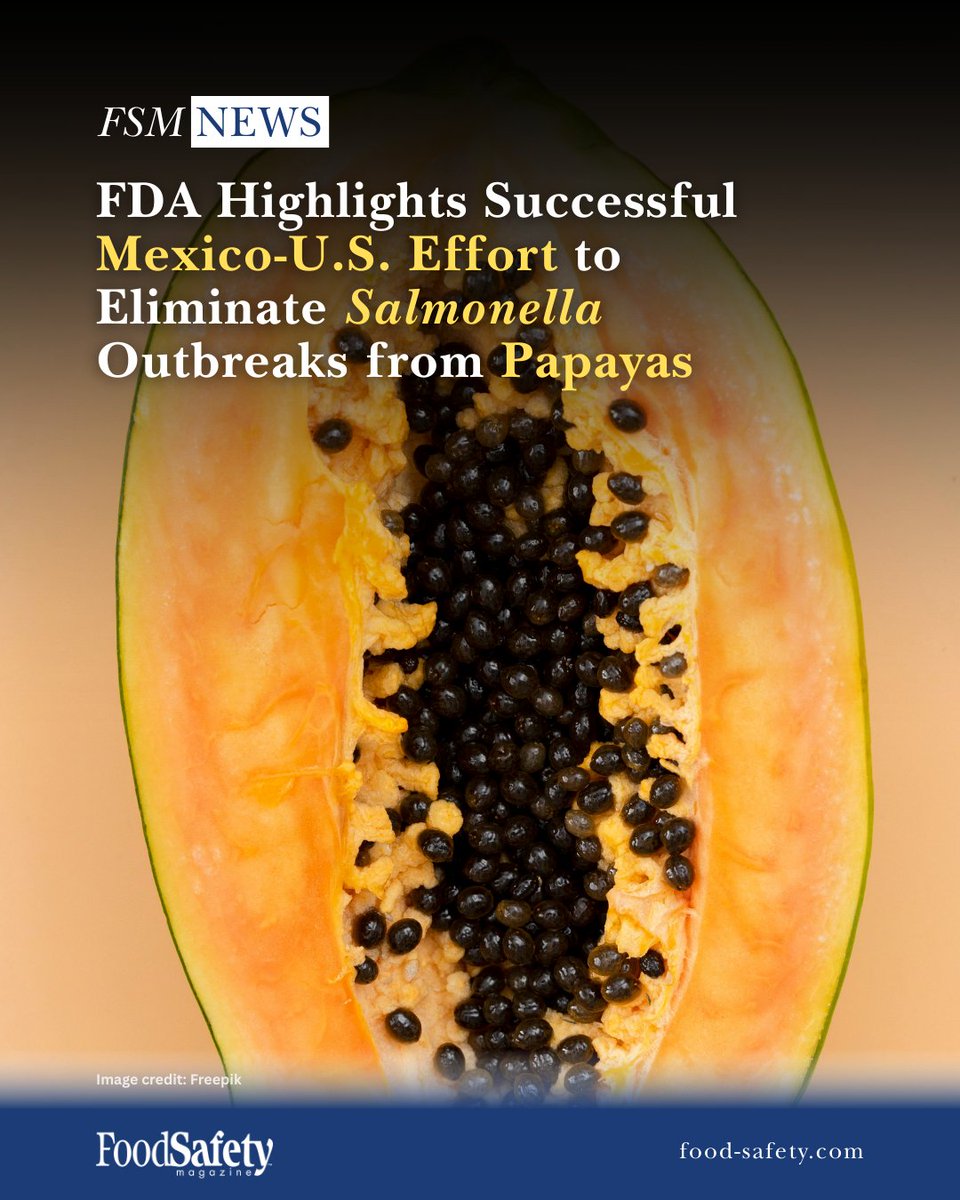 FoodSafetyMag's tweet photo. No U.S. Salmonella outbreaks linked to Mexican papayas have been identified since 2020 thanks to collaborative efforts between the countries. The case study could serve as a framework for other commodities and global supply chains. #foodsafety

👉 https://t.co/yDApuzagJJ https://t.co/zYWuKNxQ9l