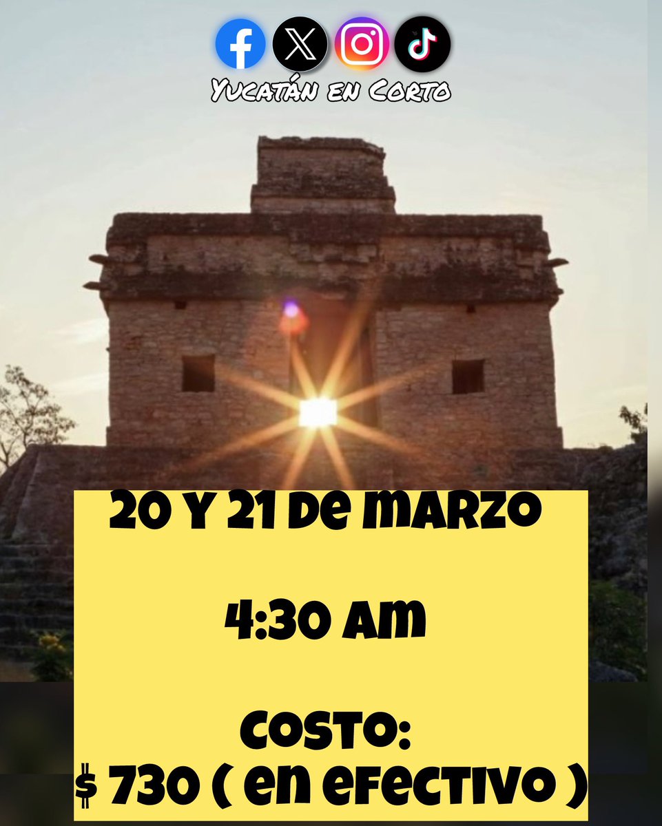 YucatanEnCorto's tweet photo. ☀️Si abrirán la Zona Arqueológica de Dzibilchaltún. Los días 20 y 21 de marzo, el acceso a las 4:30 am para el público, el equinoccio  tendrá lugar alrededor de las 6:00 am, la cuota establecida es de $730.00 pesos por persona, con pago únicamente en efectivo. https://t.co/DGnWoqwj10