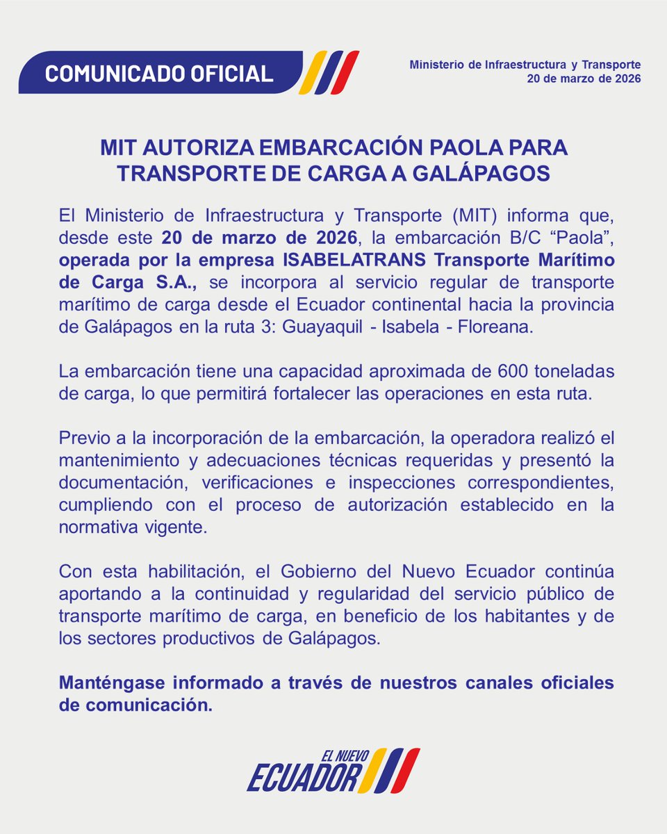Ministerio de Infraestructura y Transporte 🇪🇨 tweet media