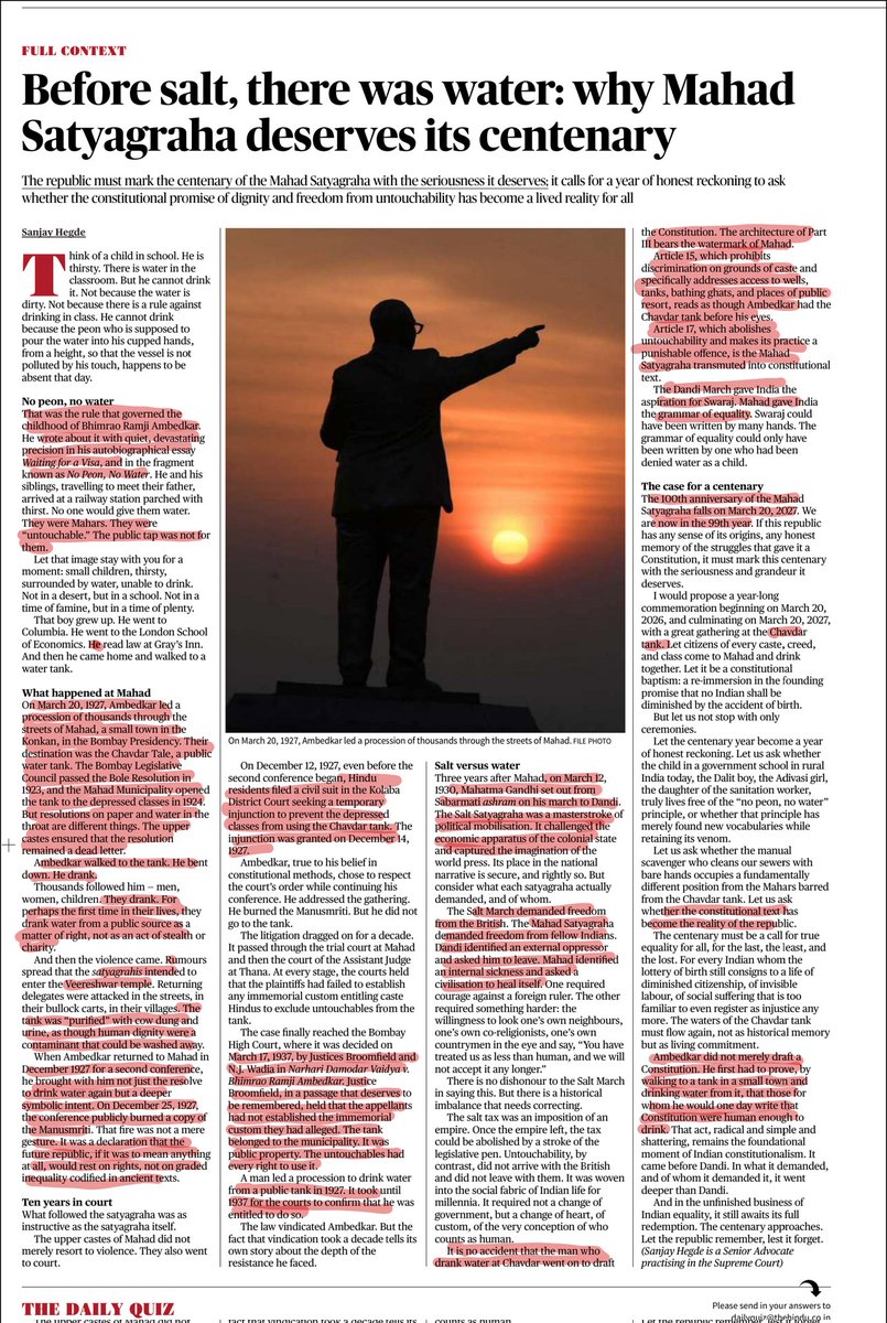 factsforupsc's tweet photo. Informative article on Mahad Satyagraha 
Source The Hindu
