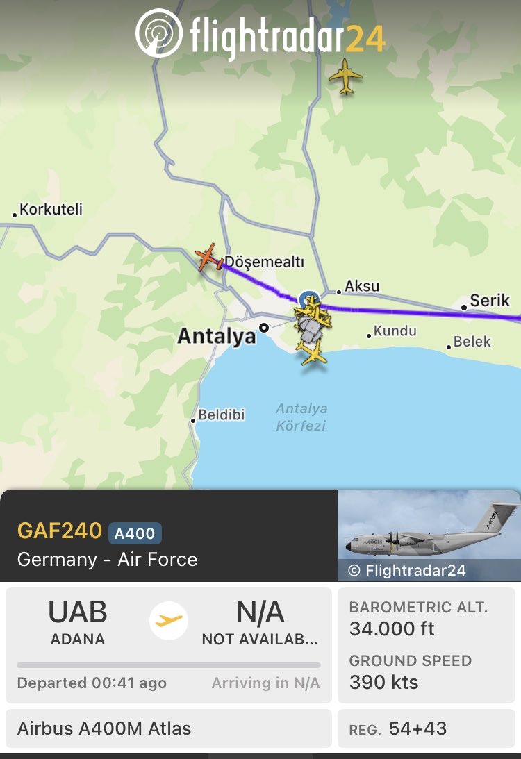 Şimdi de Alman Hava Kuvvetleri uçağı tepemizde. Kalkış Adana.