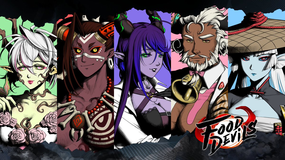 Here are the 5 romanceable characters in v.1.0 of Food Devils!! 🍖✨ Fun fact, they all have a "secret name" that holds great power.

Who's your favorite, and how would you name them? (Wrong answers only) ⬇️