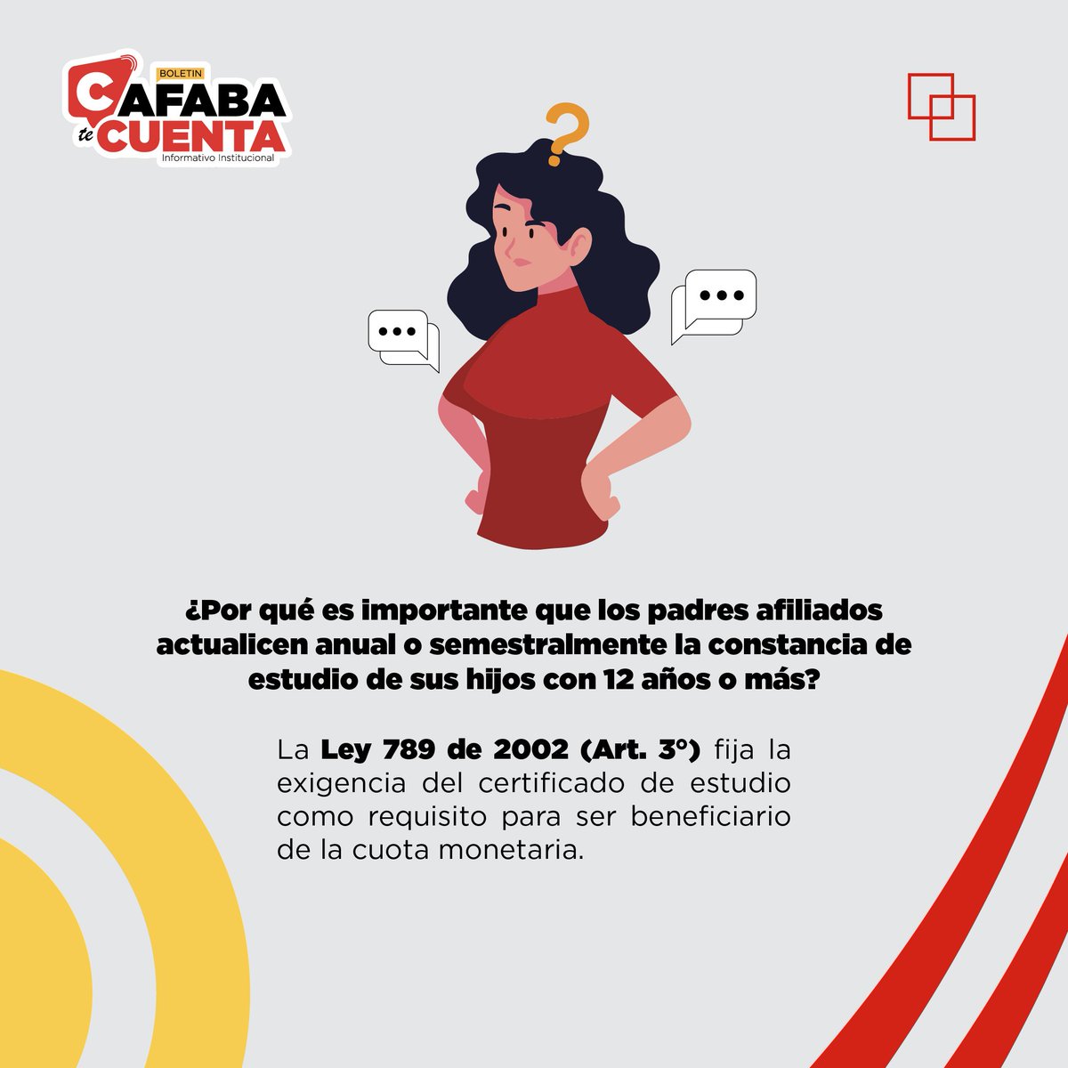 cafaba38's tweet photo. #BoletínInstitucional

Padres afiliados a CAFABA:

Si su hijo tiene 12 años o más, recuerde actualizar su constancia de estudio vigente; esto es clave para seguir garantizando el acceso a la cuota monetaria y a todos los beneficios que la Caja tiene para su familia 👨‍👩‍👧‍👦 https://t.co/VGe1rJ1b2O