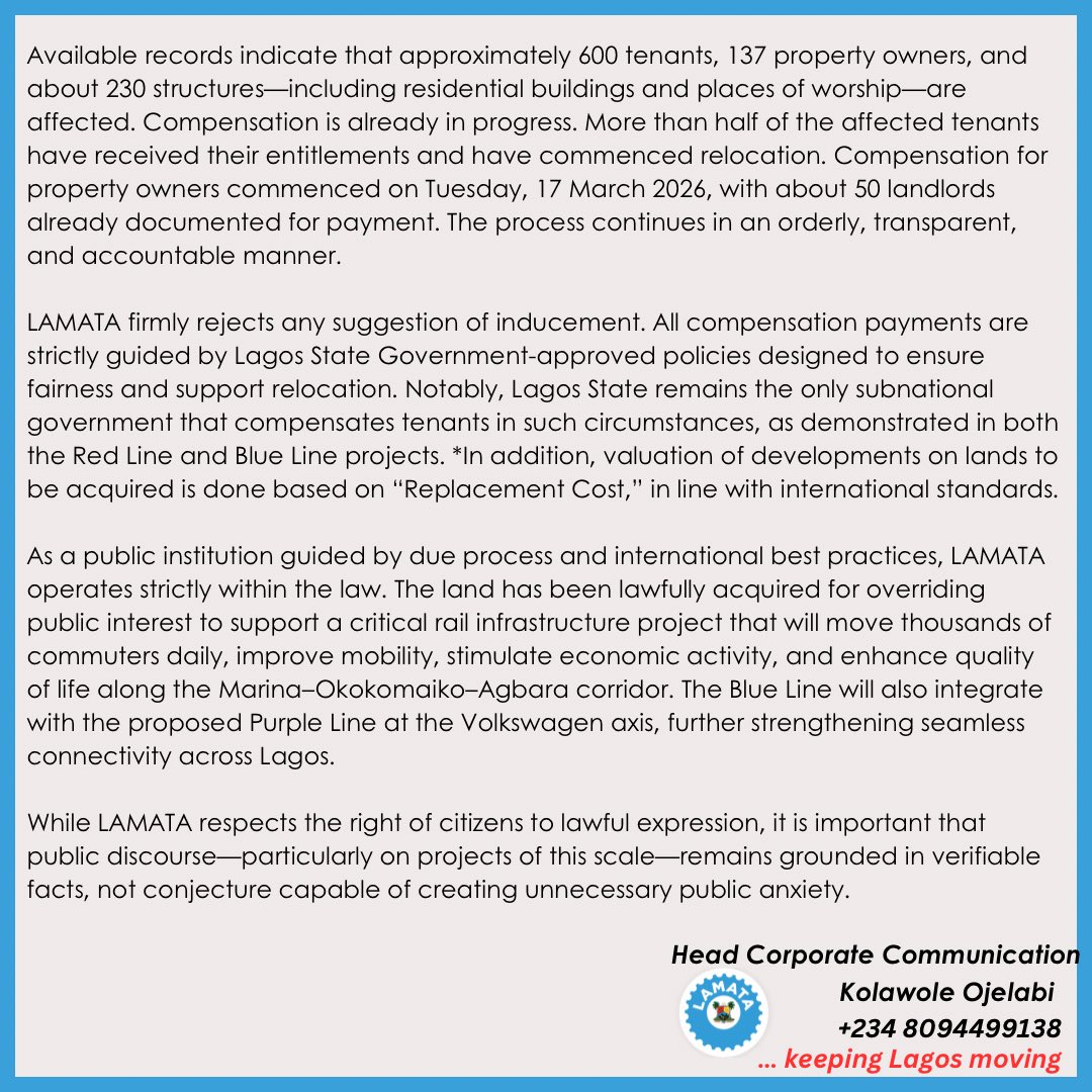 RE: LAGOS COMMUNITY PROTESTS ALLEGED PLAN TO DEMOLISH OVER 300 HOMES FOR RAIL PROJECT

#LAMATA #Keepinglagosmoving #LASG