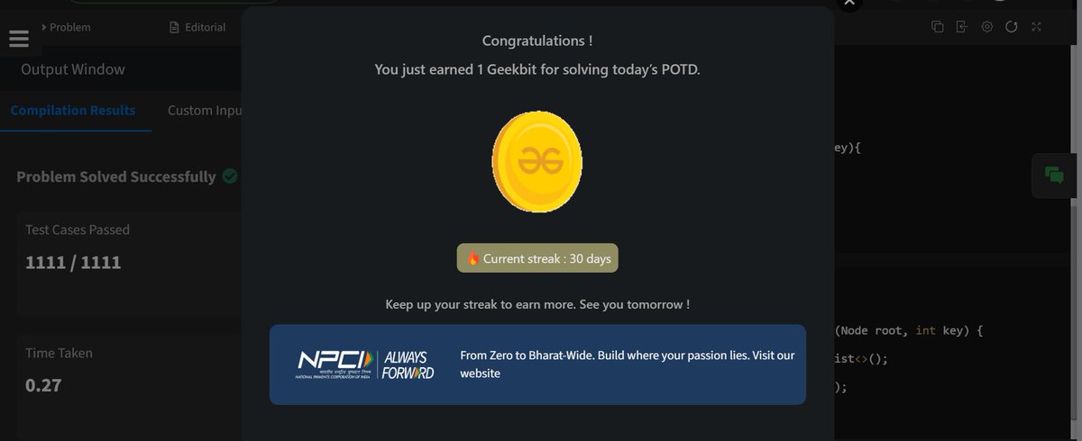 NavagyaSingh's tweet photo. Day 30 of #geekstreak60 #npci #womenintech #TechInnovation #geekstreak2026 #geeksforgeeks #CodingJourney #DSA
@geeksforgeeks https://t.co/DAdUmet17h