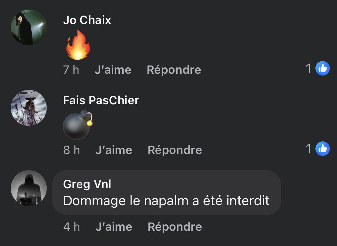 Yoyospp's tweet photo. Un  tout petit échantillon des commentaires sous les posts Facebook du média Frontières sur les prières de l’Aïd : des appels ouvertement à la haine et au meurtre, en toute tranquillité, sans aucune modération de @Frontieresmedia https://t.co/zWPZgaPCH4