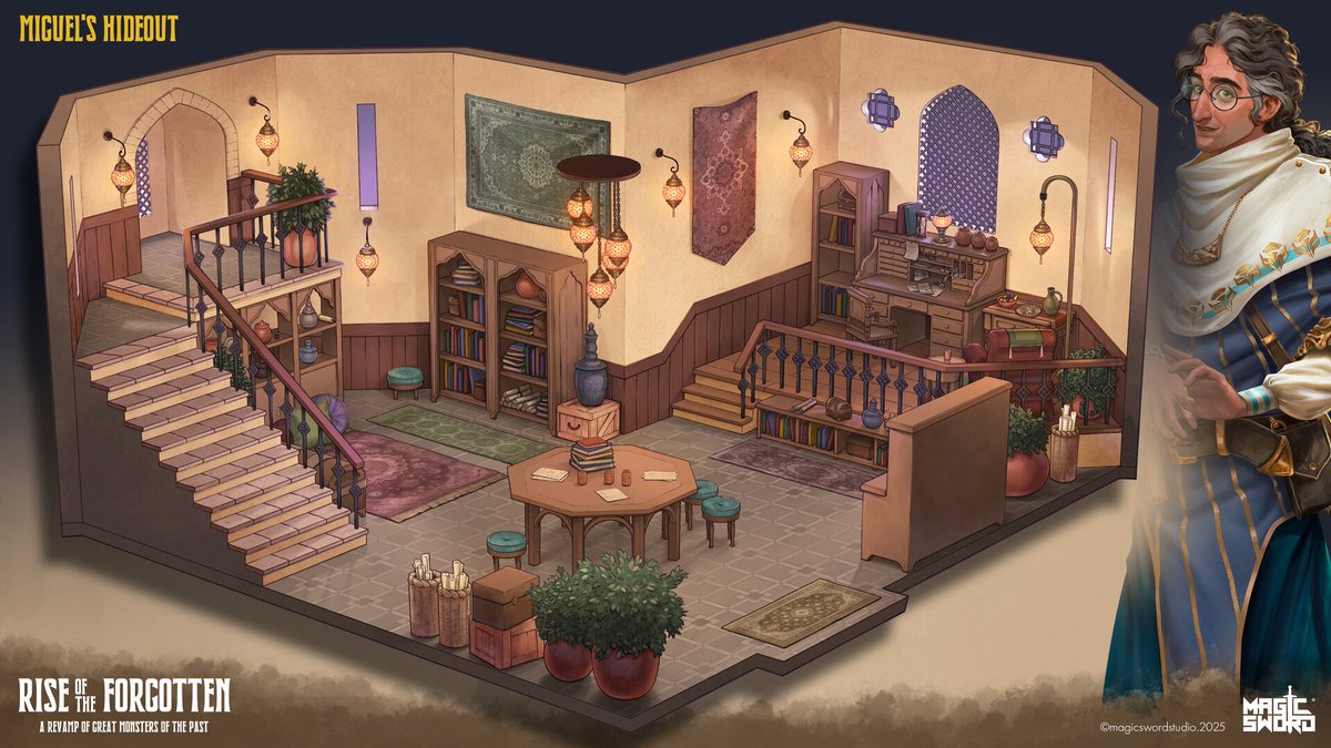MagicSwordHQ's tweet image. Details matter. Subtle choices are what build realism and visual coherence.

Before final execution, we study the character’s life, habits, and role in the world to guide composition, props, and materials.

Zoom in and make yourself at home!
#EnvironmentDesign #ConceptArt