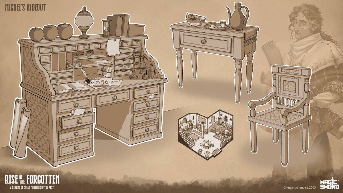 MagicSwordHQ's tweet image. Details matter. Subtle choices are what build realism and visual coherence.

Before final execution, we study the character’s life, habits, and role in the world to guide composition, props, and materials.

Zoom in and make yourself at home!
#EnvironmentDesign #ConceptArt