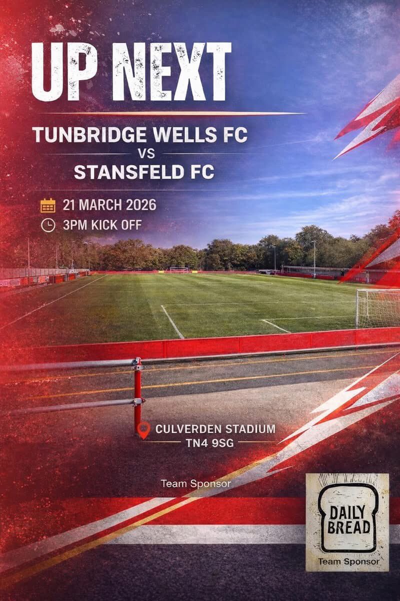 Tun_Wells_FC's tweet photo. 🔴⚪️ UP NEXT AT THE CULVERDEN 🔴⚪️

We are back in action tomorrow afternoon when we welcome Stansfeld FC to the Culverden in what promises to be a big afternoon in front of the home crowd! 💪

🗓 Saturday 21st March
⏰ 3PM Kick Off
📍 Culverden Stadium, TN4 https://t.co/dC3cCOKGFg