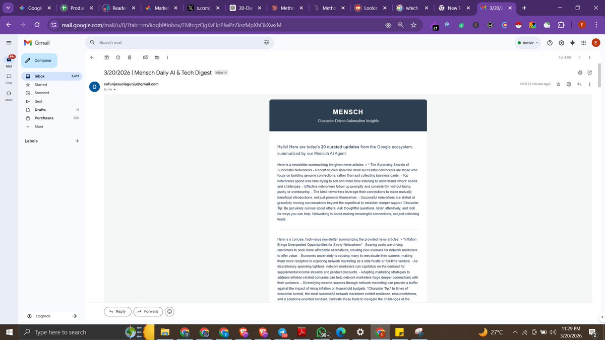 How to master the Map-Reduce pattern in <a href="/n8n_io/">n8n.io</a>. 🛠️

Day 13/30: Creating a Production-Ready AI Newsletter.

1️⃣ RSS Feed: Pulling the latest from Google.
2️⃣ Code Node: "Unrolling" the array into 20 separate items.
3️⃣ AI Agent: Summarizing each article individually (no API