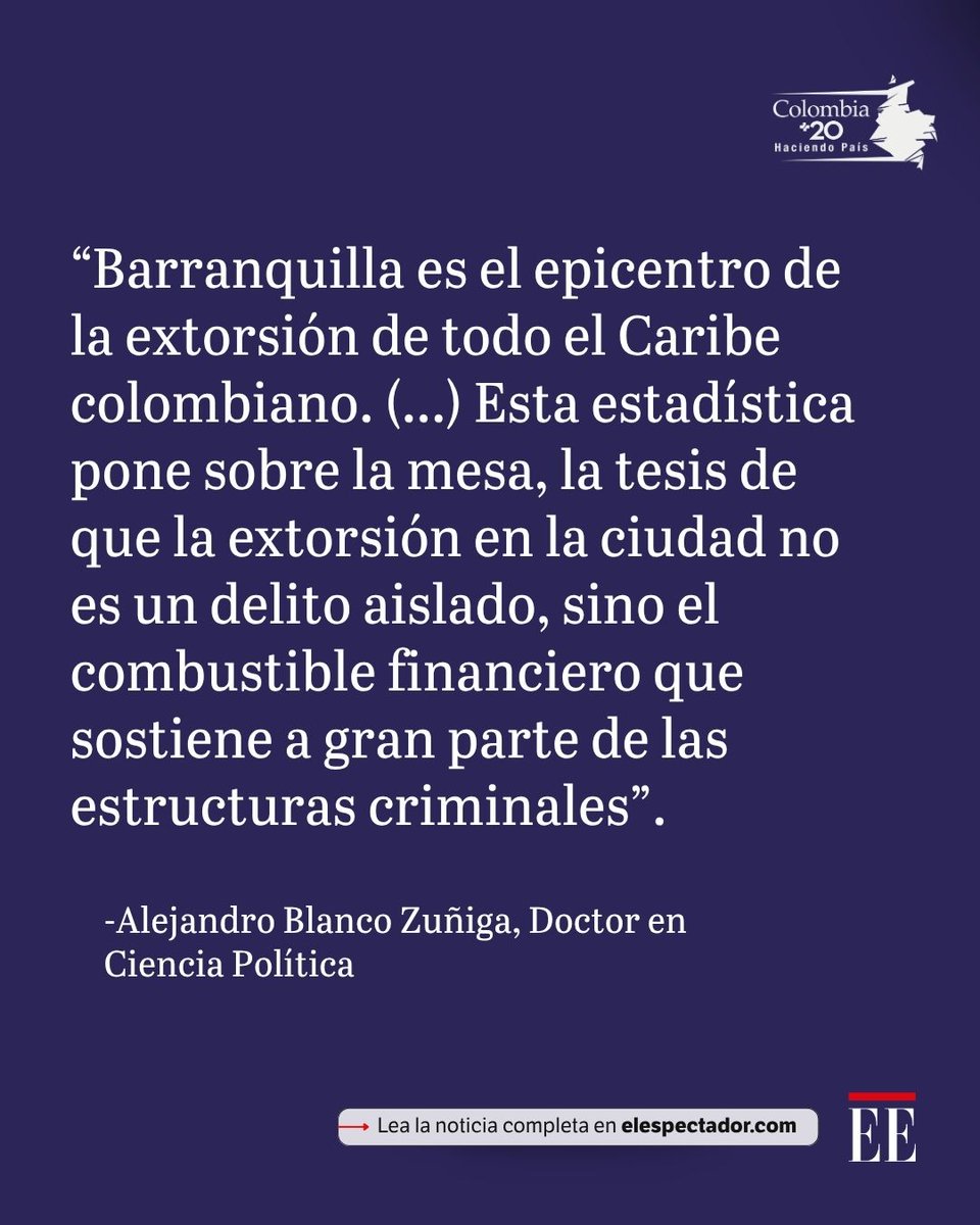 EEColombia2020's tweet photo. #Opinión l A nivel nacional, la capital del Atlántico ocupa un alarmante segundo lugar en casos de extorsión, situada únicamente por debajo de Bogotá.

👉https://t.co/j2HgSExhW1 https://t.co/kHbWZ1jK2j
