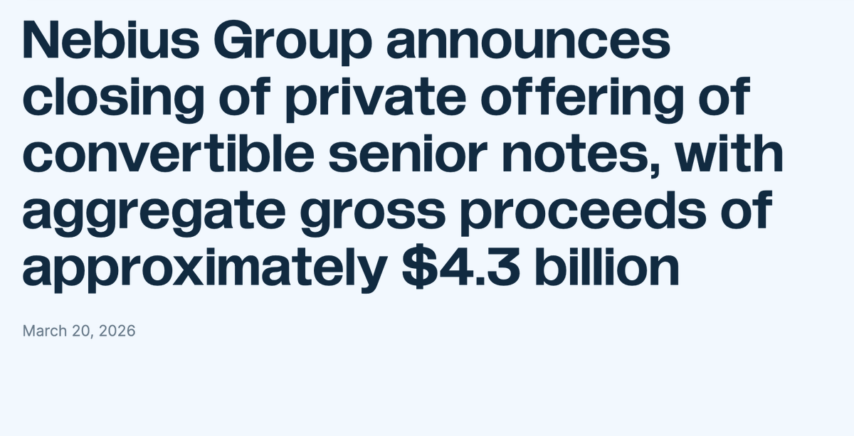 $NBIS The convertible note offering has officially closed, and it got ...