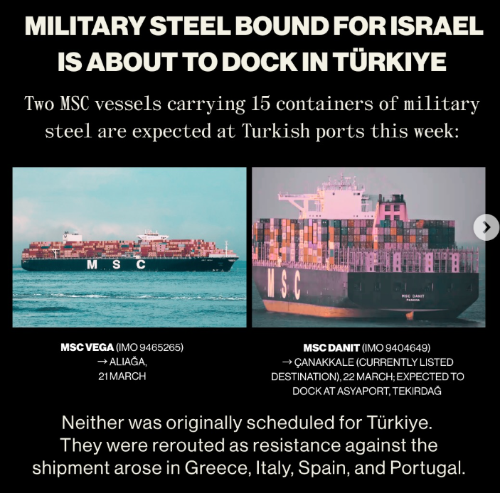 zoolooy's tweet image. Calling on all Turkish dock-workers + authorities:
do the right thing.  #StopGazaGenocide 

#BlockTheBoat #BDS 
@BDSKampagne