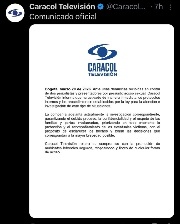 CifuentesJ32074's tweet photo. https://t.co/uchUnPjOLz  Eso del acoso sexual en caracol más raro...