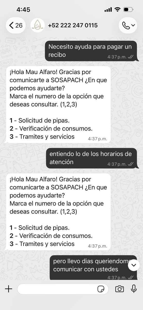 MauSinCorazon's tweet photo. @sosapach_ Es imposible comunicarse con ustedes, llevo días pidiendo información y ningun medio funciona https://t.co/hl2BZqoprL