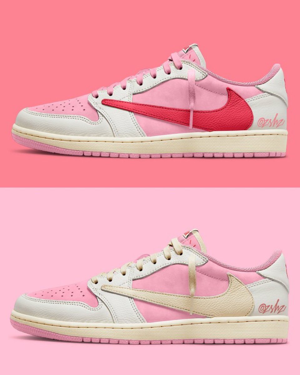 MrUnloved1s's tweet photo. Travis Scott x Air Jordan 1 Low OG SP “Tropical Pink” &amp; “Shy Pink” currently expected to release May 22nd 2026. 🌷🌵 https://t.co/VfvNqH9zdM