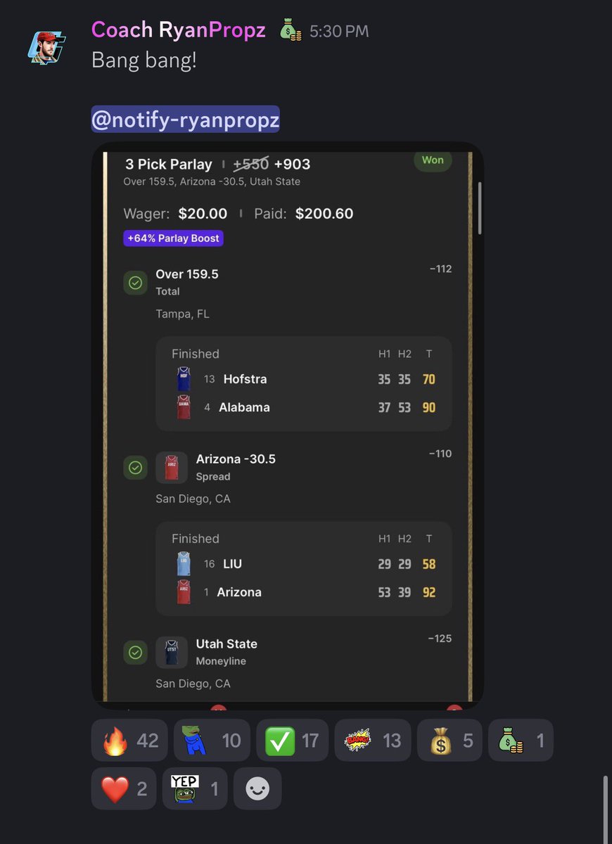 GoldBoys's tweet photo. Cash the +903 NCAAB Play for @ryanpropz 🔥

$20 ➡️ $200 😮‍💨

Tap in! 👉 https://t.co/ChgX7UyrPy https://t.co/TwA2a2HVRv