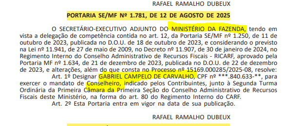 Ary_AntiPT's tweet photo. Otima materia do  @brenopires, porem   esqueceu de constar q Gabriel Campelo de Carvalho se tornou novo Conselheiro do CARF Conselho Administrativo de Recursos Fiscais do Ministerio da Fazenda  em 2025

#IPGT #Consult #Kassio #Nunes #Marques #Master #JBS 
https://t.co/6MsxkTGT6f https://t.co/OavBE5qqme