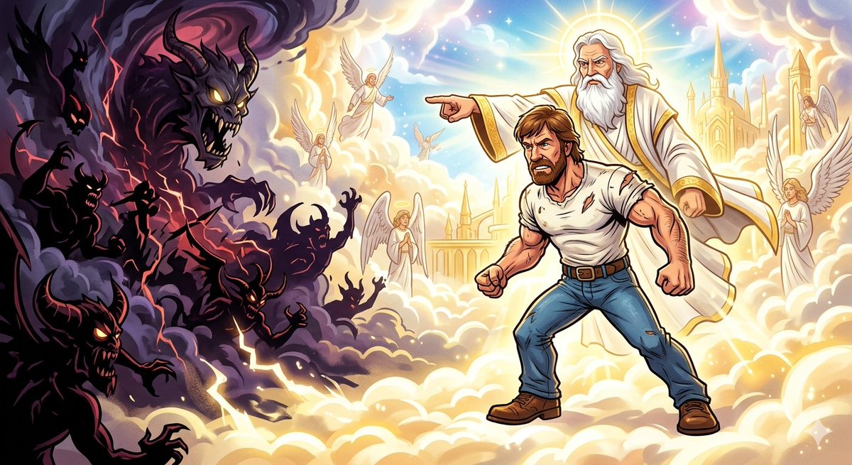 MarioBrindis's tweet photo. El mundo debería de preocuparse, no por perder a @chucknorris, por el problema tan grande que ha de tener Dios que tuvo que mandarlo a llamar. https://t.co/U29Q5Eaydy