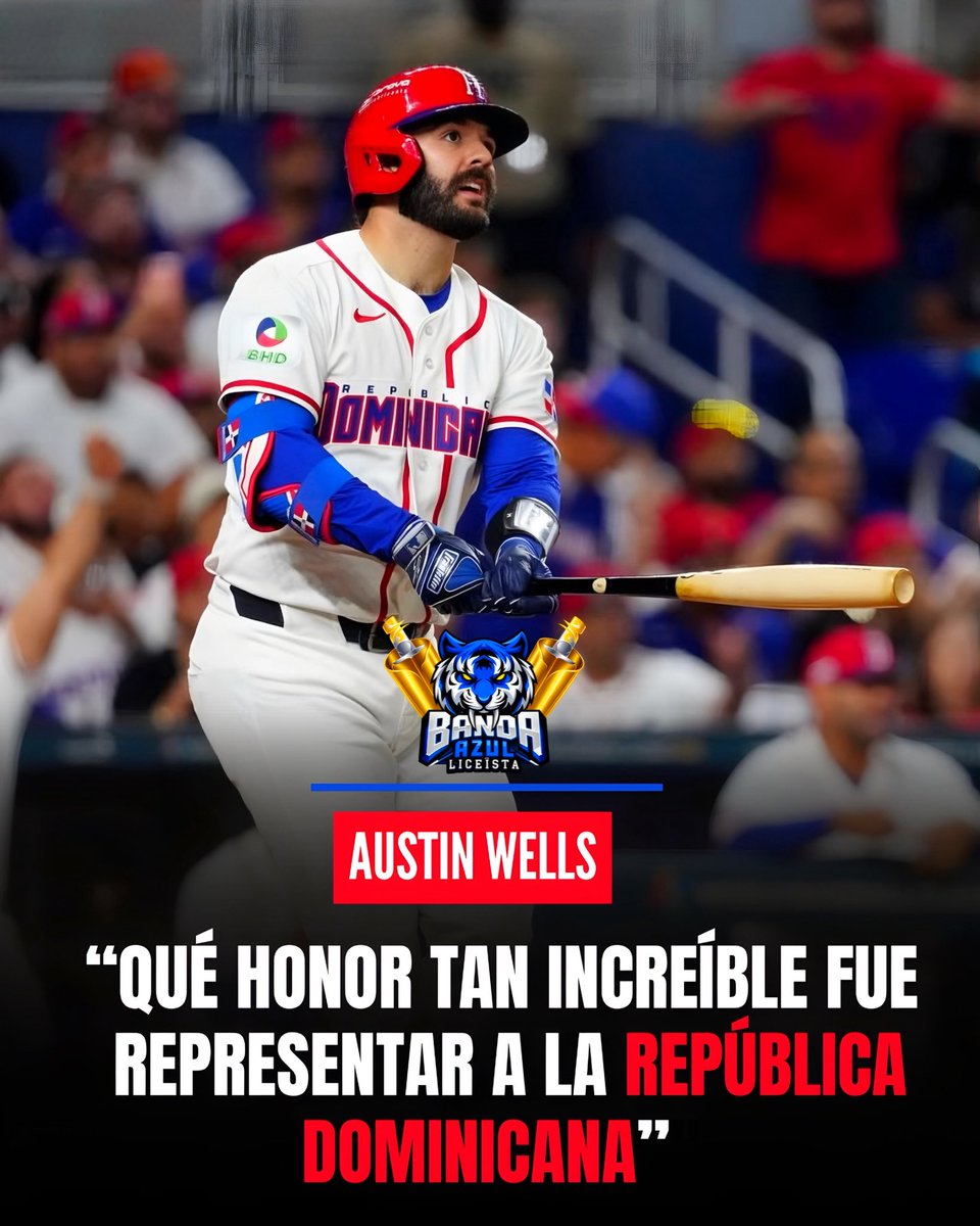 BandaAzulTL's tweet photo. El receptor de origen dominicano Austin Wells dedicó unas emotivas palabras a toda la República Dominicana 🇩🇴 a través de sus redes sociales:

“¡Qué honor tan increíble fue representar a la República Dominicana durante estas últimas semanas!
Estoy profundamente agradecido por la oportunidad de vestir este uniforme junto a mis compañeros, entrenadores y todo el personal de apoyo.A los fanáticos y a toda mi gente del DR, mi familia y yo les estamos muy agradecidos por su apoyo incondicional. ¡Esperamos seguir representándolos con orgullo!

¡Vamos arriba y vamos a morir soñando! ¡Gloria a Dios!”

Escribió Wells a través de su instagram.

#BandaAzul #OrgulloDominicano #RD #BeisbolDominicano