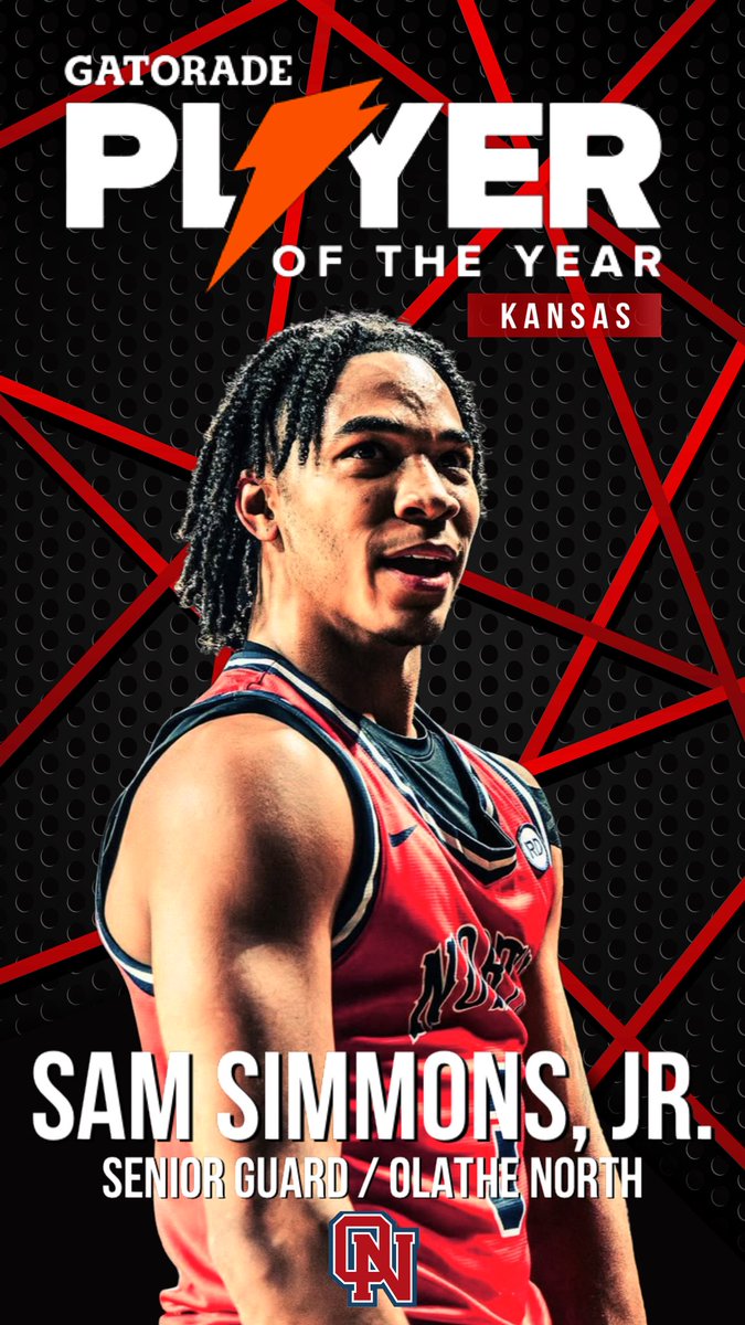 Congrats to 2026 6A State Champion Olathe North SR Sam Simmons, Jr. on being named <a href="/Gatorade/">Gatorade</a> #PlayeroftheYear in Kansas! 🏀
<a href="/samsimmonsjr/">Sam (Deuce) Simmons Jr</a> <a href="/OlatheNorthBB/">OlatheNorthBasketball</a>