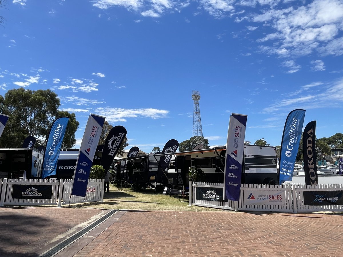 creditonegroup's tweet photo. 🏕️ Day 3 at the Perth Caravan &amp; Camping Show! Make sure you stop by and check out Caravan &amp; Campersales WA display!

Chat with the team at Credit One Finance to explore your finance options and get ready to hit the road sooner — call 📞 1300 097 097 today! https://t.co/Ze3yDdFH9F