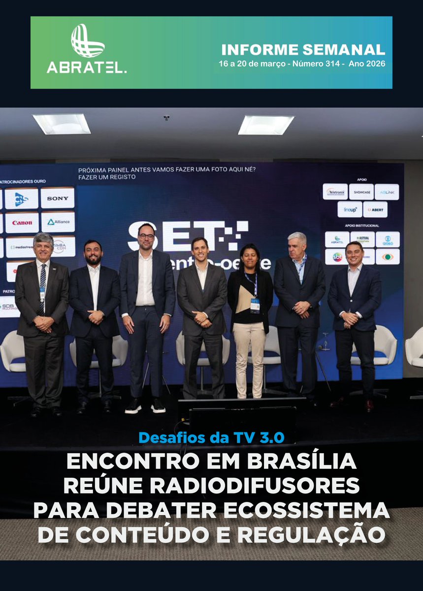 ABRATEL's tweet photo. Já leu o Informe Semanal da Abratel? A edição traz os avanços da TV 3.0 no SET Centro-Oeste, a preparação para a NAB Show 2026, a regulamentação do ECA Digital e o calendário do TSE para as Eleições. 

Acesse: https://t.co/BjPRR2Umal 😉 https://t.co/jmYiF25YXC