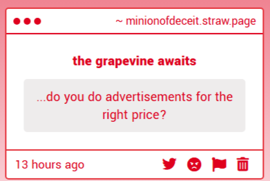 minionofdeceit's tweet photo. A cookie in business always has their doors wide open, dear listener! I only have one requirement for advertisements: they must interest me. Further questions may be directed to DMs. https://t.co/MQcjrMa4sZ