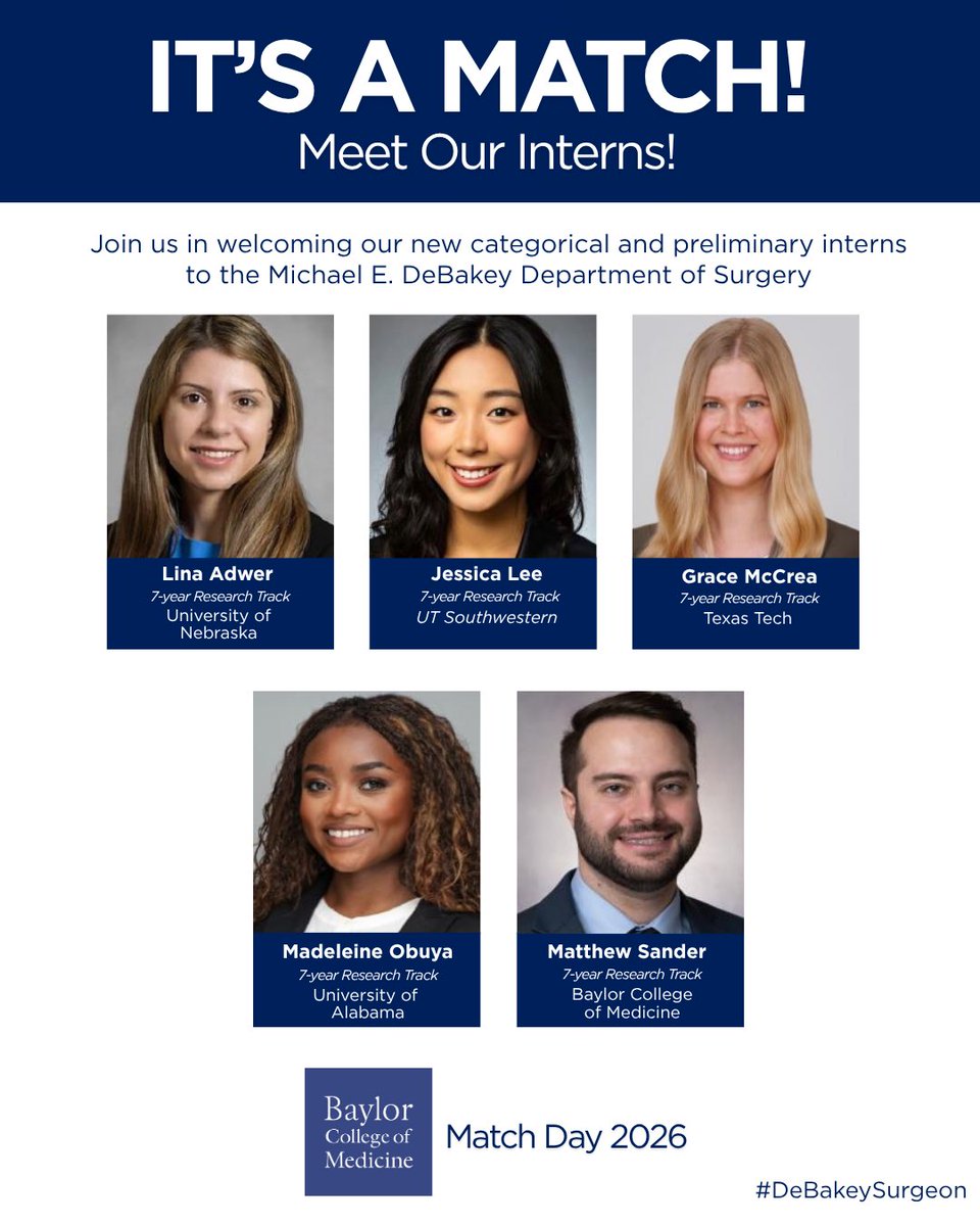 BCM_Surgery's tweet photo. Please join us in welcoming our PGY-1 residents to the Michael E. DeBakey Department of Surgery. We are thrilled to welcome this exceptional group of trainees from across the country and around the world as they begin their training at our esteemed institution. 

#DeBakeySurgeon https://t.co/MfK7imhAUg