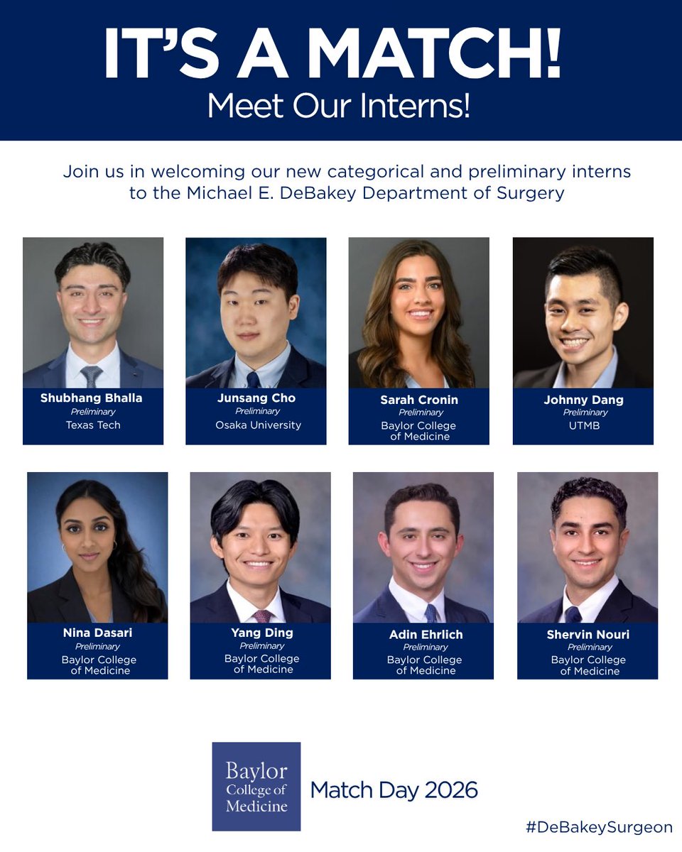 BCM_Surgery's tweet photo. Please join us in welcoming our PGY-1 residents to the Michael E. DeBakey Department of Surgery. We are thrilled to welcome this exceptional group of trainees from across the country and around the world as they begin their training at our esteemed institution. 

#DeBakeySurgeon https://t.co/MfK7imhAUg