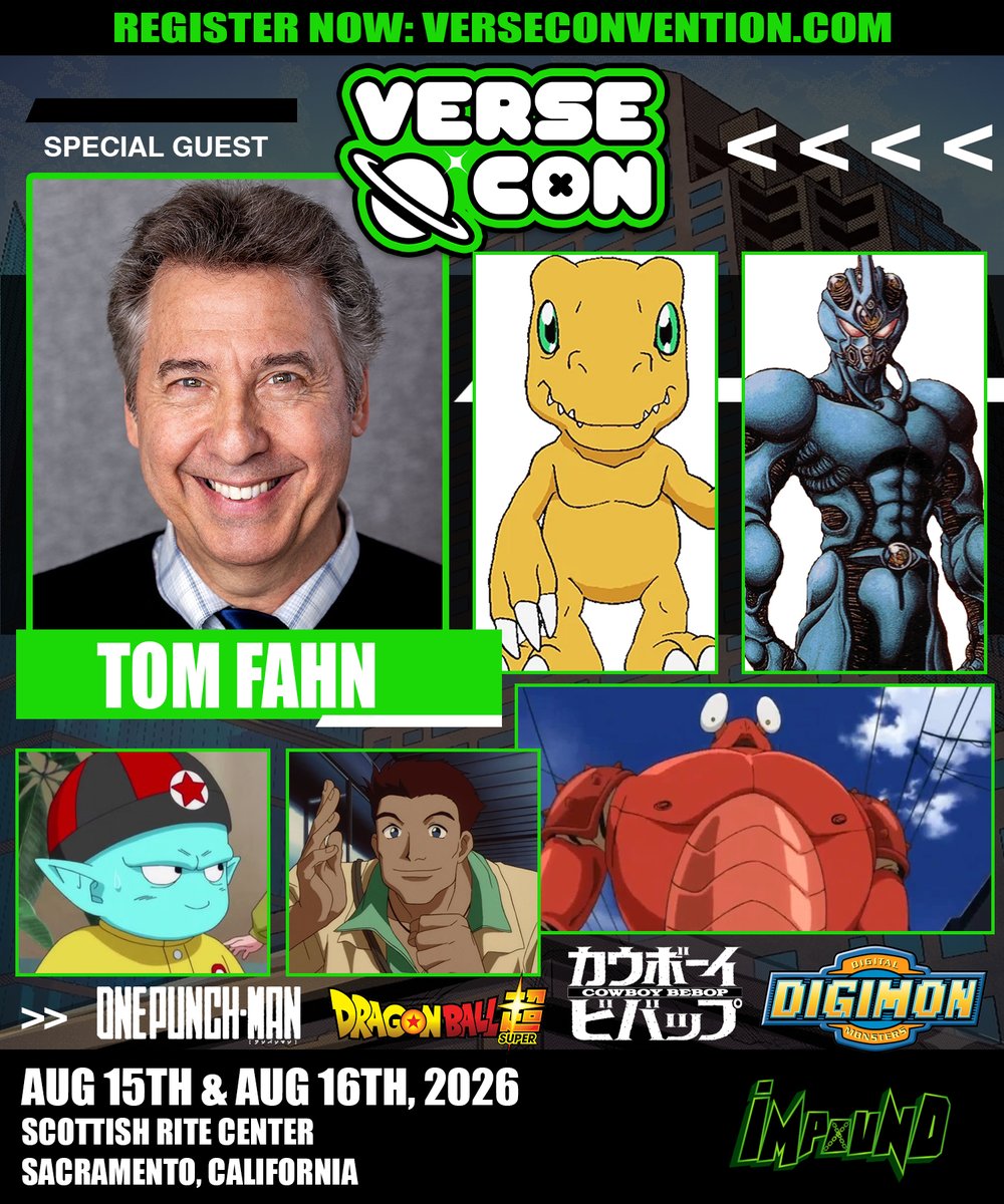 ImpoundComics's tweet photo. Verse Con Guest Announcement! Meet Tom Fahn!
https://t.co/P1ea5lH59u
.
.
#digimon #convention #anime #sacanime #versecon https://t.co/v0TEDcfHoP