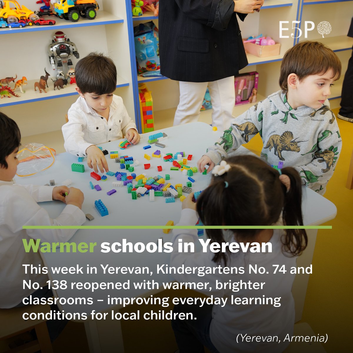 E5PFund's tweet photo. This week, Kindergartens No. 74 &amp; 138 in Yerevan inaugurated their energy-efficient renovations. Supported by @EIB , EU, E5P &amp; @theGCF  (via @UNDP), the project improves heating, air quality &amp; lighting – creating better learning conditions for young children. https://t.co/rUFeVGNoMY