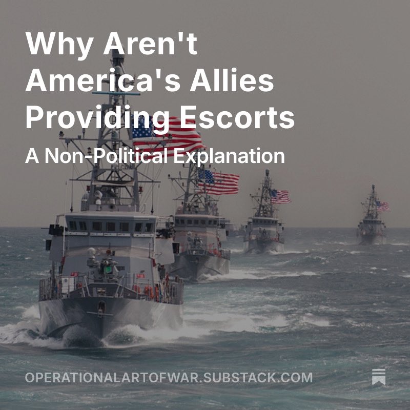 Opartofwar's tweet photo. My next Iran War article looks at:

1. Why doesn’t the USN have any warships between 3,200 and 10 tons?

and

2. What are the military (non-political) reasons America’s NATO allies aren’t committing warships to the Straits of Hormuz.

https://t.co/6O7voyhUay https://t.co/XG69OUIqnN