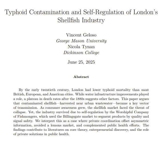 People see government remedies more easily than market ones. When the state acts, it’s visible, documented, and later remembered as "the solution". That creates an observation bias.

In work with Nicky Tynan on London’s shellfish contamination problem (1880–1910), the evidence