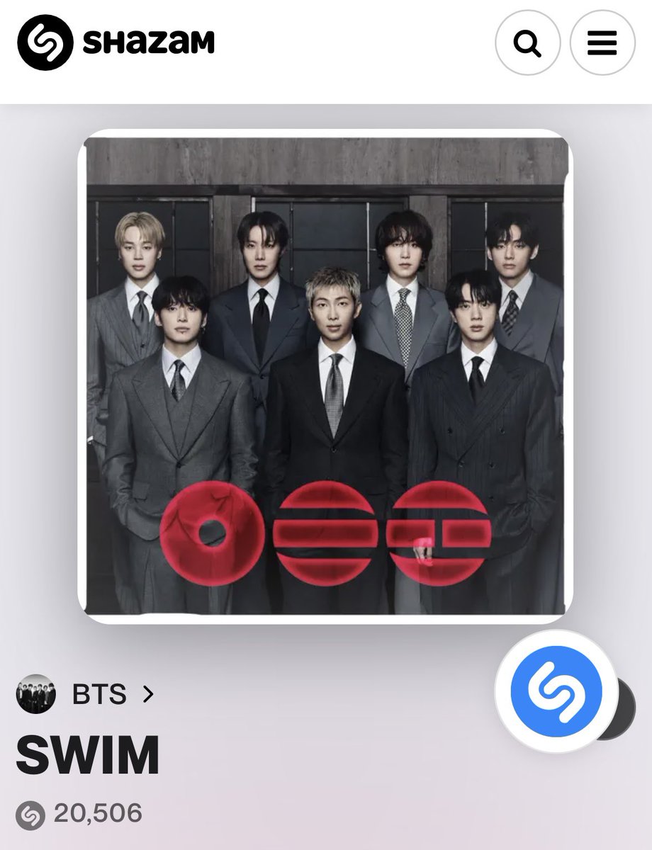 BTSonShazam's tweet photo. ‘SWIM’ by @BTS_twt has surpassed 20,000 Shazams!

Have you Shazamed #BTS_SWIM? What are you waiting for?

#BTS_ARIRANG https://t.co/MPLvYGjz7y