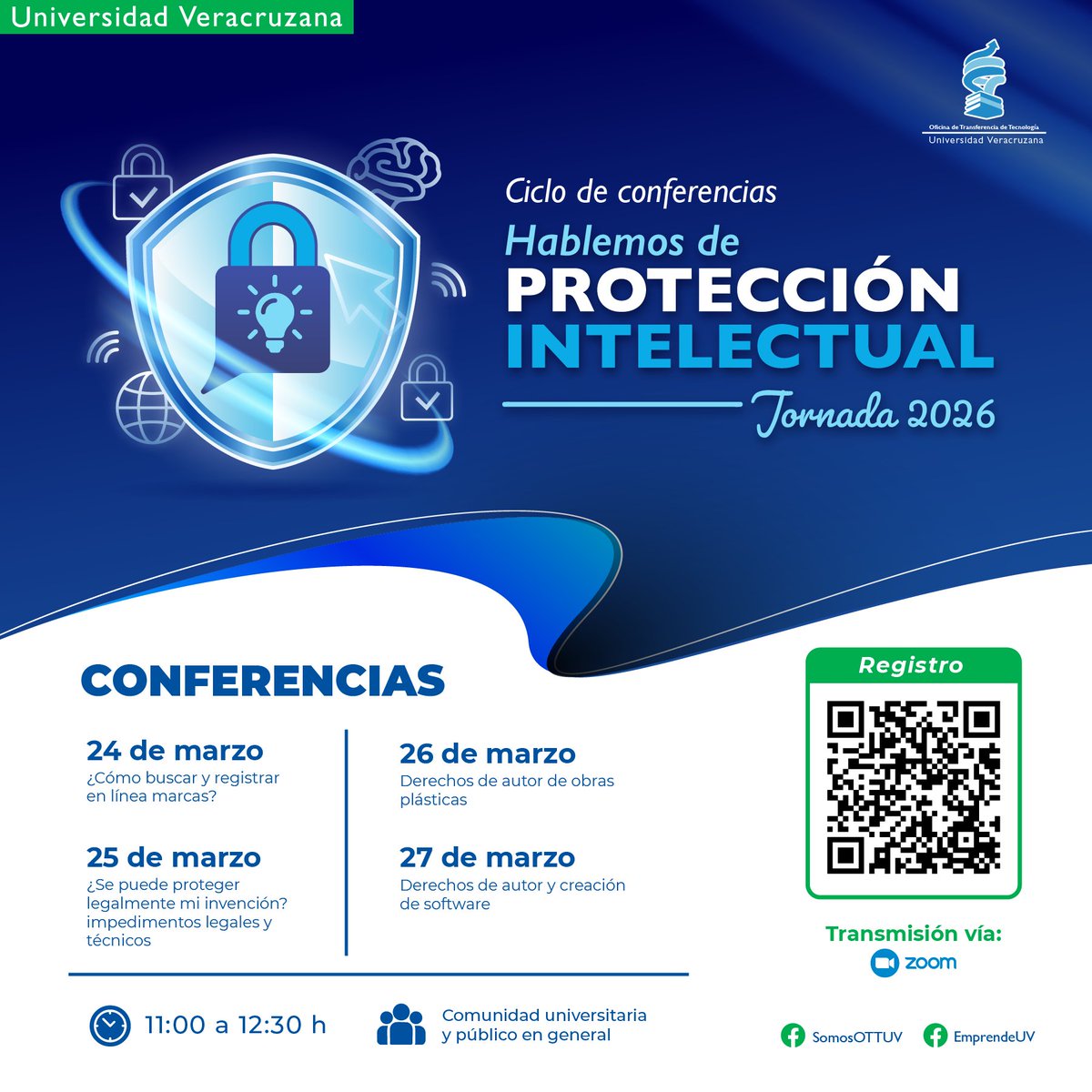 💡#ComunidadUV
Únete al ciclo de charlas "Hablemos de Protección Intelectual", a cargo de especialistas del IMPI y del INDAUTOR.
✒️Registro: forms.office.com/r/RwSeKHqYiL