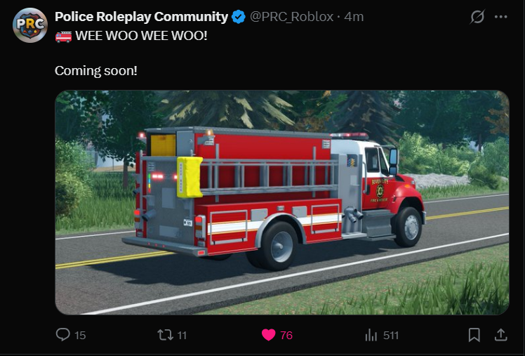 ERLCLatest's tweet photo. We got yet another teaser leading down to the Spring Update expected TOMORROW!! 

🚒🧑‍🚒Seems like we are getting a new/revamped fire engine...??? https://t.co/Cdag53q56H