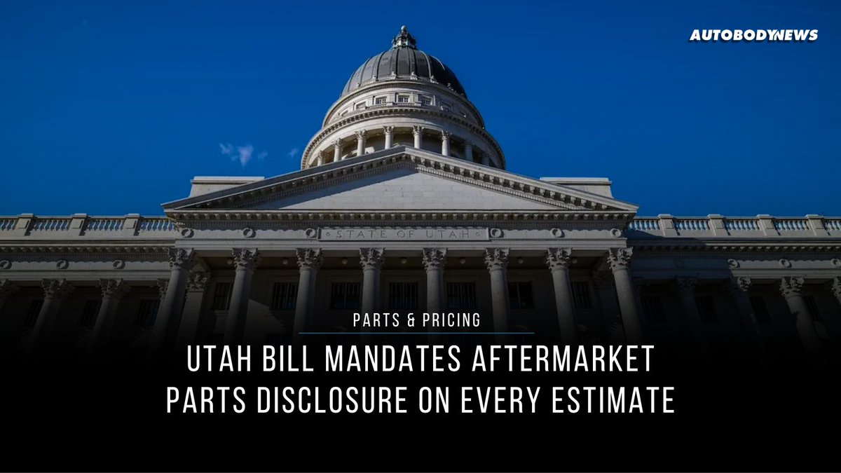 autobodynews's tweet image. Utah's aftermarket parts bill heads to the governor. 

What repairers need to know: ow.ly/XO2p50YwV8y

#CollisionRepair #AutoInsurance