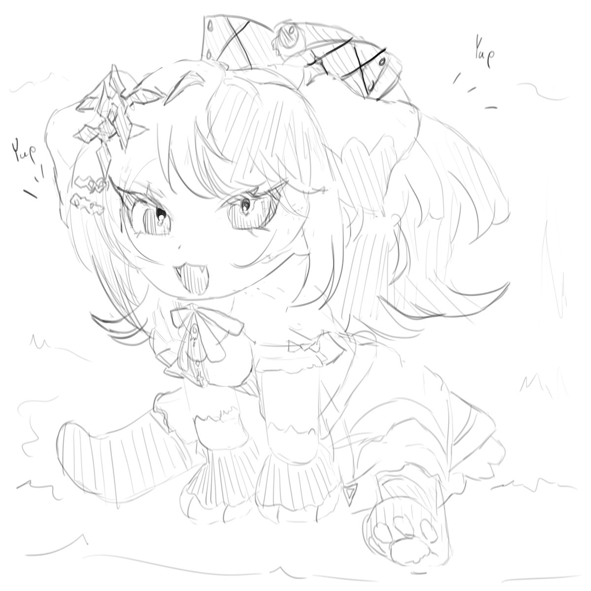 Really just wanted to sketch Puppyvella based off of Yomosaka's cute designs. 

I am not amazing at Chibi art, so it was a fun practice 🤍🖤