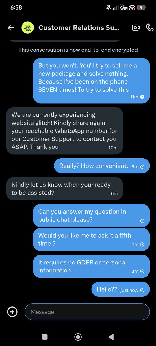 Rob_Ranby's tweet photo. @TalkTalk_Cst @TalkTalk not great really... Just taken to ignoring me now? https://t.co/q5K627sZOp