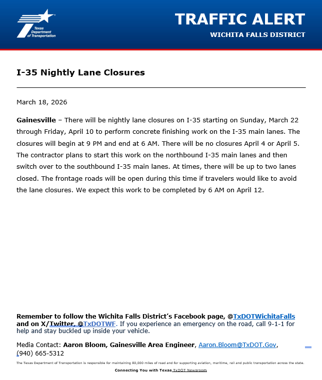 TxDOT Wichita Falls tweet media