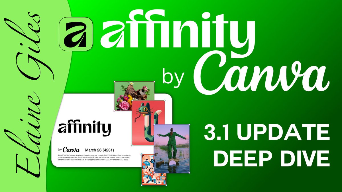 ElaineGiles's tweet image. 🆕 Have you updated yet? The March 2026 update is here – new tools, new UI options, &amp;amp; lots of fixes.

This time tomorrow ... I'm doing a full live walkthrough this Saturday at 7pm (UK time) so you don't miss a thing!

elainegiles.com/live

#AffinityByCanva #MadeInAffinity