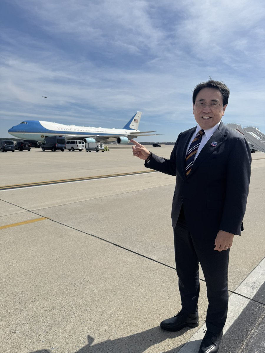 本日、アンドルーズ空軍基地にて、#日本国政府専用機 で先に発つ #高市