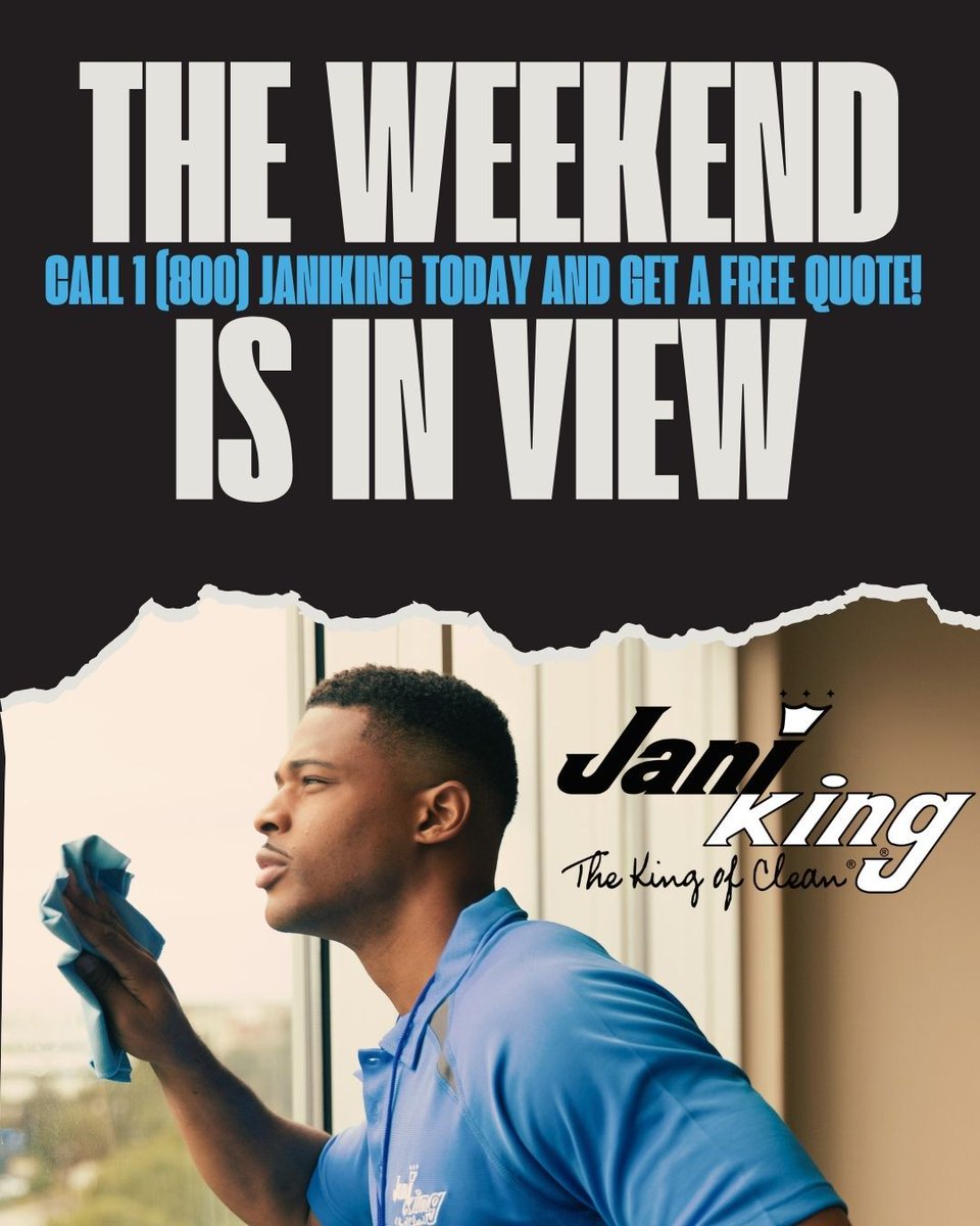 JaniKingClean's tweet image. The weekend is in sight! 
It’s the perfect time to relax, have fun, and give your mind a much needed break. Contact one of our amazing cleaning teams by calling 1 (800) JANIKING today and come back to the ideal space!
#ProfessionalCleaning #CommercialCleaning #JaniKing
