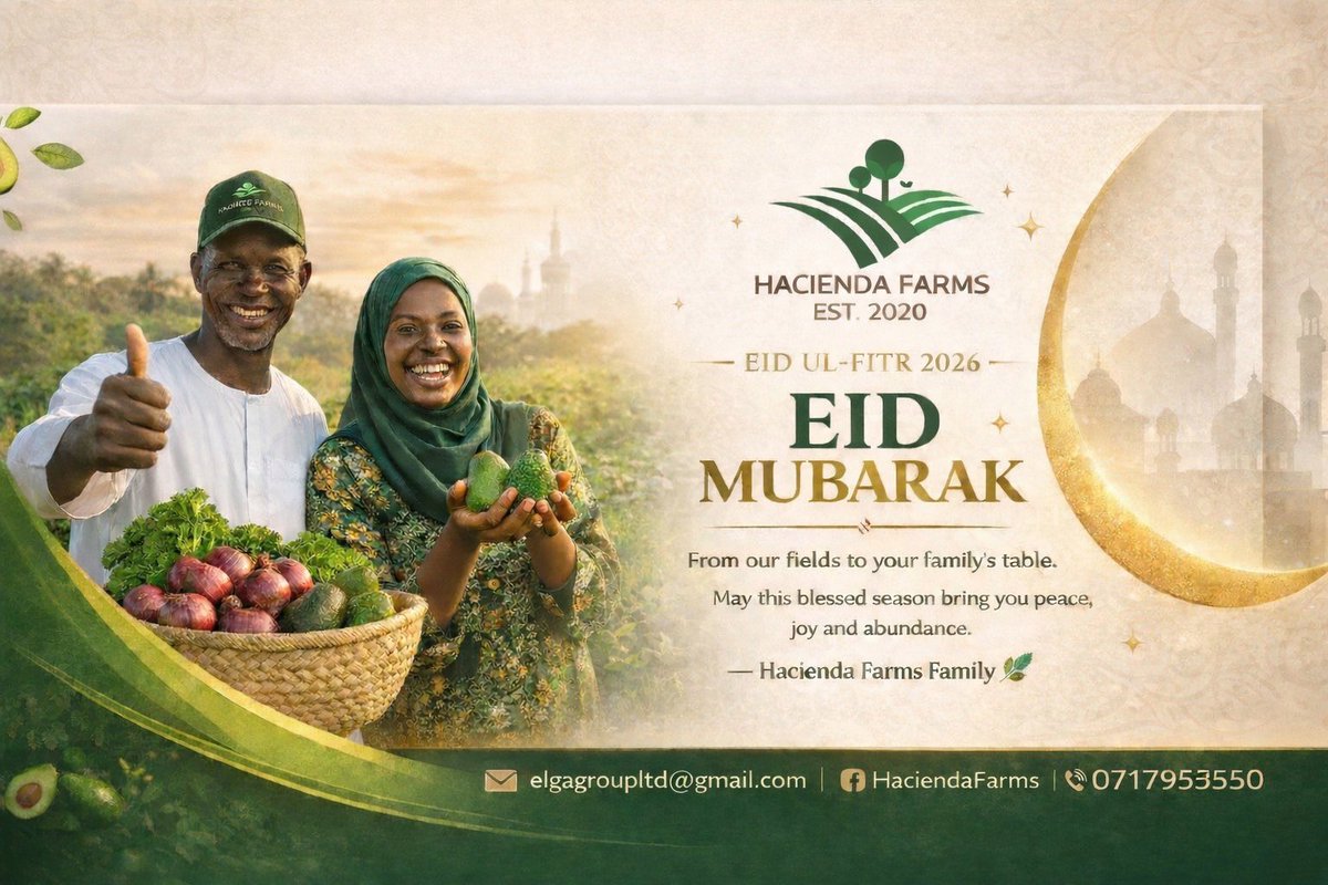 Haciendafarms's tweet photo. 🌙 Eid Mubarak from all of us at Hacienda Farms!
May this blessed day fill your home with peace, joy &amp; abundance just like a harvest season in full bloom. 
From our farm to your family's table we're grateful for every one of you.
#EidMubarak #EidUlFitr2026 #HaciendaFarms #Farm https://t.co/USc4zUKIUV
